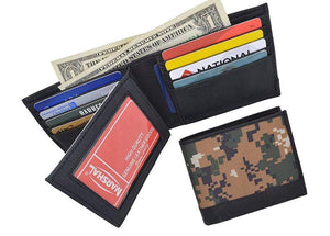 Camouflage RFID Blocking Soft Leather Men's Camo Multi-Card Compact Center Flip ID Card Holder Bifold Military Style Wallet-menswallet