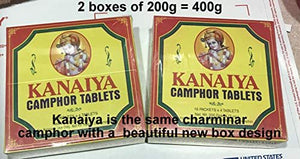 Camphor KANAIYA/CHARMINAR 128 Tablets 400 Grams - 2 Boxes of 200grams/ Kanaiya and Charminar is The Same Camphor with Beautiful Box Design-menswallet
