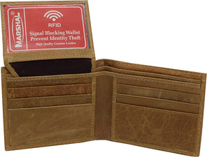Cowhide Leather Mens RFID Blocking Flap Up ID Window Bifold Tan Wallet for Men-menswallet