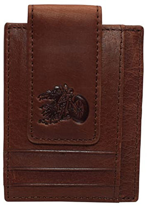 Genuine Leather Biker Magnetic Money Clip Front Pocket Wallet with Strong Magnet-menswallet