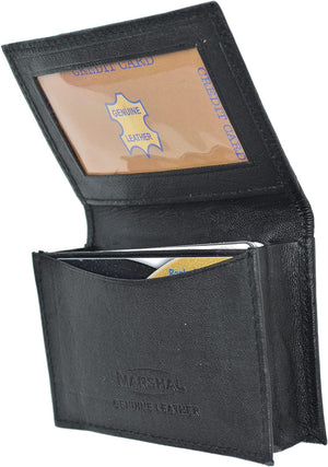 Genuine Leather Expandable Credit Card Outside Id Business Card Holder Wallet 070BK-menswallet