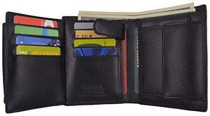 Genuine Leather Men's Hipster Flap Out Bifold Trifold Hybrid Wallet With Snap Pocket by Moga (1, Black)-menswallet