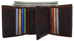 Genuine Leather Mens RFID Blocking Slim Trifold Wallet with 12 Cards+1 ID Window + 2 Note Compartments.-menswallet