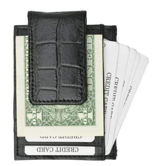 Genuine Leather Money Clip front pocket wallet with magnet clip and card ID Case 910 E Crocodile-menswallet