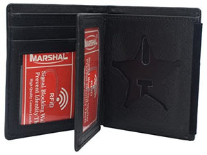 Genuine Leather RFID Blocking Five-point Star Hidden Badge Holder Wallet-menswallet