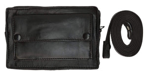 Genuine Leather Small Black Organizer Purse Pouch with Strap 129 (C)-menswallet