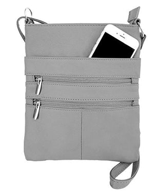 Grey Mini Cross Body Purse Adjustable Strap Multi Pocket Double Zipper Handbag Designed in the U.S.A.-menswallet