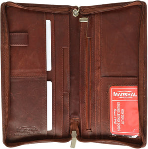 Marshal Top Grain Genuine Leather Travel Organizer Wallet Passport Holder-menswallet