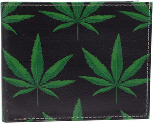 Printed Marijuana Leaf RFID Blocking Genuine Leather Bifold Wallet with Gift box-menswallet