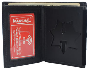 RFID Blocking 7 Point Start Badge Holder Genuine Leather Slim ID Wallet-menswallet