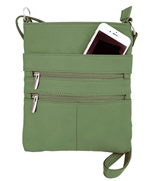 Roma Leathers Mini Cross Body Purse Multi Pocket Handbag Olive Green Designed in the U.S.A.-menswallet