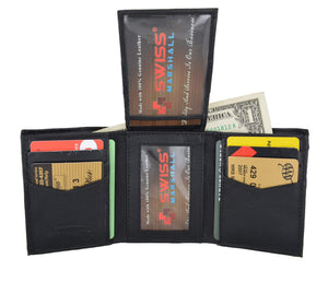 Swiss Marshal Soft Genuine Leather Men's Trifold Middle Flap ID Windows Credit Card Holder Wallet SW-P2755-menswallet
