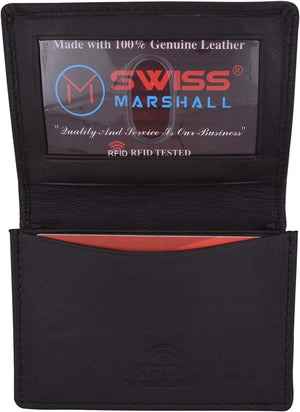 Swiss Marshall Men's RFID Blocking Premium Leather Expandable Small Credit Card ID Business Card Holder Wallet-menswallet