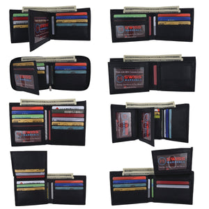 Wholesale RFID Mens Black Premium Leather Bifold Trifold Assorted Wallets-menswallet