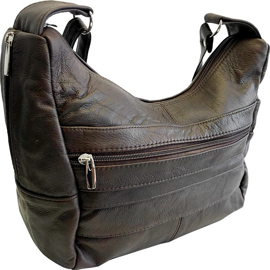 Womens Genuine Leather Multi-Pocket Crossbody Purse Shoulder Bag, Brown-menswallet