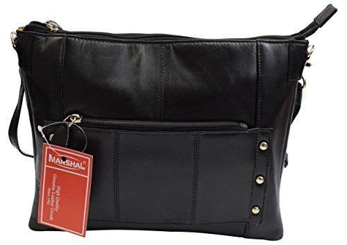Chic Womens Genuine Leather Shoulder Strap Purse Side Bags for Women, Black
