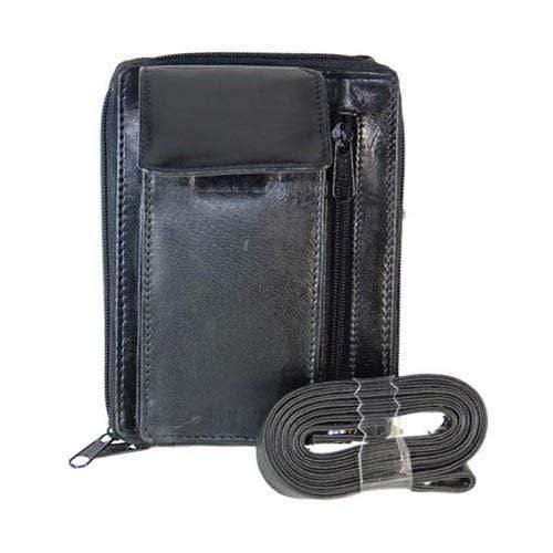 Black Genuine Leather Shoulder Strap Card Holder Organizer with