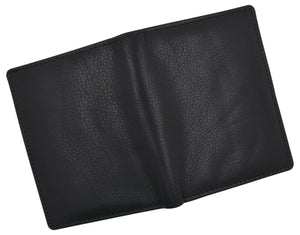 Black RFID Genuine Leather Badge ID Holder Trifold Wallet-menswallet