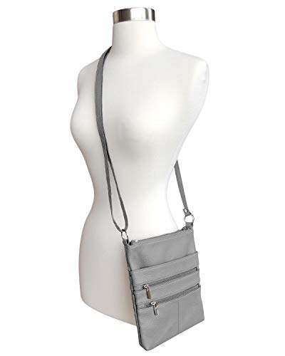 Grey Mini Cross Body Purse Adjustable Strap Multi Pocket Double Zipper Handbag Designed in the U.S.A.-menswallet