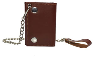 Trifold biker's genuine leather wallet id card holder with chain-menswallet