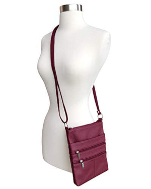 Roma Leathers Mini Cross Body Purse Multi Pocket Handbag Designed in the U.S.A. Wine-menswallet