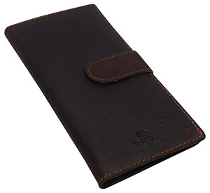 CAZORO Vintage Genuine Leather RFID Checkbook Cover Wallet with Snap Closure-menswallet
