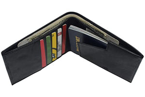 All in One Travel Wallet RFID Genuine Leather Bifold Hipster Passport Wallet Vaccination Card Holder-menswallet