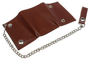 Trifold biker's genuine leather wallet id card holder with chain-menswallet