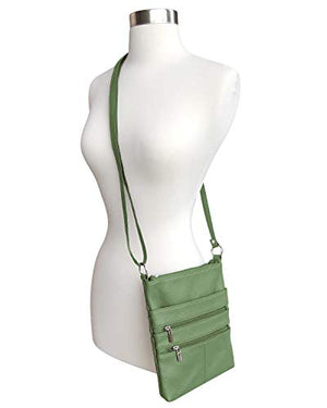 Roma Leathers Mini Cross Body Purse Multi Pocket Handbag Olive Green Designed in the U.S.A.-menswallet