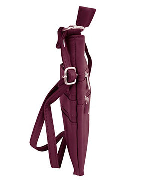 Roma Leathers Mini Cross Body Purse Multi Pocket Handbag Designed in the U.S.A. Wine-menswallet