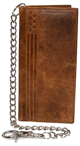 Badass Brown Leather Men's Long Biker Chain Wallet Bifold Long Wallets With Chain For Men