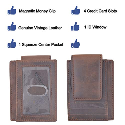 Mens Leather Money Clip Slim Front Pocket Wallet Magnetic ID