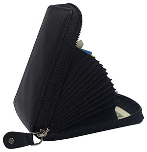 Genuine Leather Credit Card Wallet Accordion Zipper Rfid Credit Card Holder Small Coin Purse with ID Window-menswallet