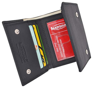 RFID Blocking Genuine Leather Trifold Round Badge Holder Wallet Black with Snap Closure-menswallet