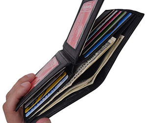 European Hipster Mens Wallet Thick Large Bifold 20 Cards and 2 ID Window, Black, one size-menswallet