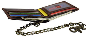 Men's RFID Signal Blocking Biker's Slim Bifold Chain Card ID Vintage Brown Leather Wallet-menswallet