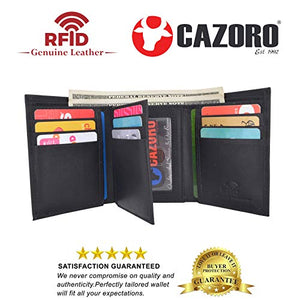 Cazoro Extra Capacity Trifold Wallet for Men RFID Blocking Genuine Leather Wallet Black Brown-menswallet