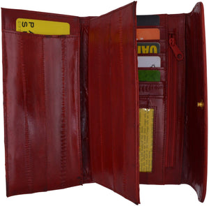 Women's Deluxe Eel Skin Leather Card ID Removable Checkbook Holder Wallet with Coin Pouch-menswallet