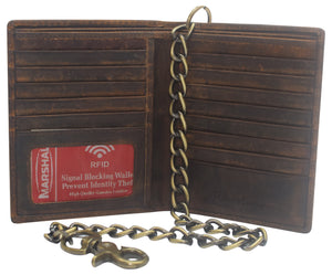 Vintage Leather RFID Blocking Hipster Bifold Biker Long Chain Men's Wallet-menswallet