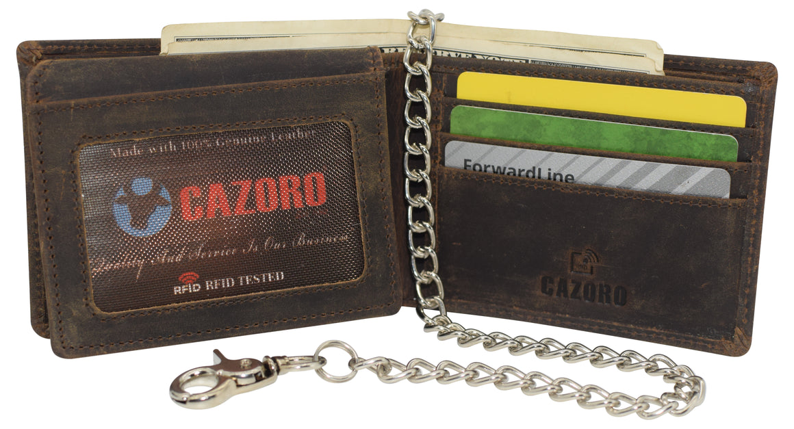 Chain Wallets for Men, RFID Blocking Vintage Leather Bifold Wallet with Sturdy Chain-menswallet
