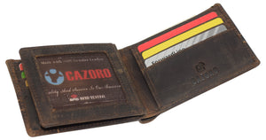 CAZORO RFID Blocking Men's Handmade Vintage Distressed Genuine Leather Bifold ID Window Wallet for Men-menswallet