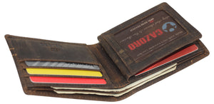CAZORO RFID Blocking Men's Handmade Vintage Distressed Genuine Leather Bifold ID Window Wallet for Men-menswallet