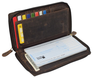 Wallets for Women RFID Blocking Vintage Leather Double Zipper Clutch Checkbook Women's Wallet-menswallet