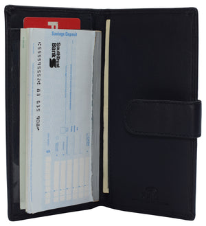 Real Leather Checkbook Cover RFID Wallets For Women Duplicate Check With Snap Closure-menswallet