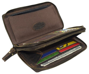 CAZORO Women's RFID Vintage Genuine Leather Wristlet Wallet Double Zipper Organizer Large Phone Pocket Wallets for Women-menswallet