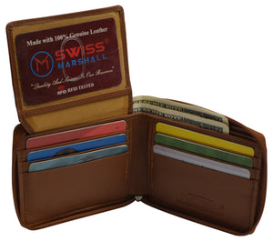 Men's Zipper RFID Blocking Premium Leather Zip-Around ID Bifold Wallet by Swiss Marshall-menswallet