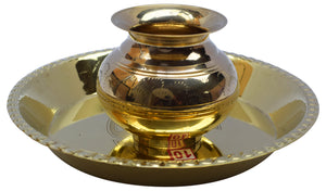 Kalsa Parai Puja Accessory Gifts Pooja Thali Om Gayatri Mantra Brass Kalash Lota Pot for Mandir Temple-menswallet
