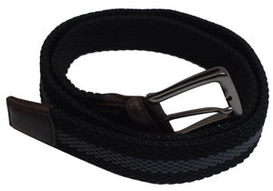 Large Elastic Fabric Woven Stretch Black Braided Belt With Gunmetal Buckle-menswallet