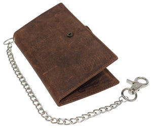 Men's RFID Blocking Vintage Leather Bifold Credit Card Holder Chain Biker Wallet with Button Closure-menswallet