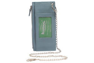 Women's Card Case Holder Slim Wallet with Chain & Card Protection Strap Genuine Leather-menswallet
